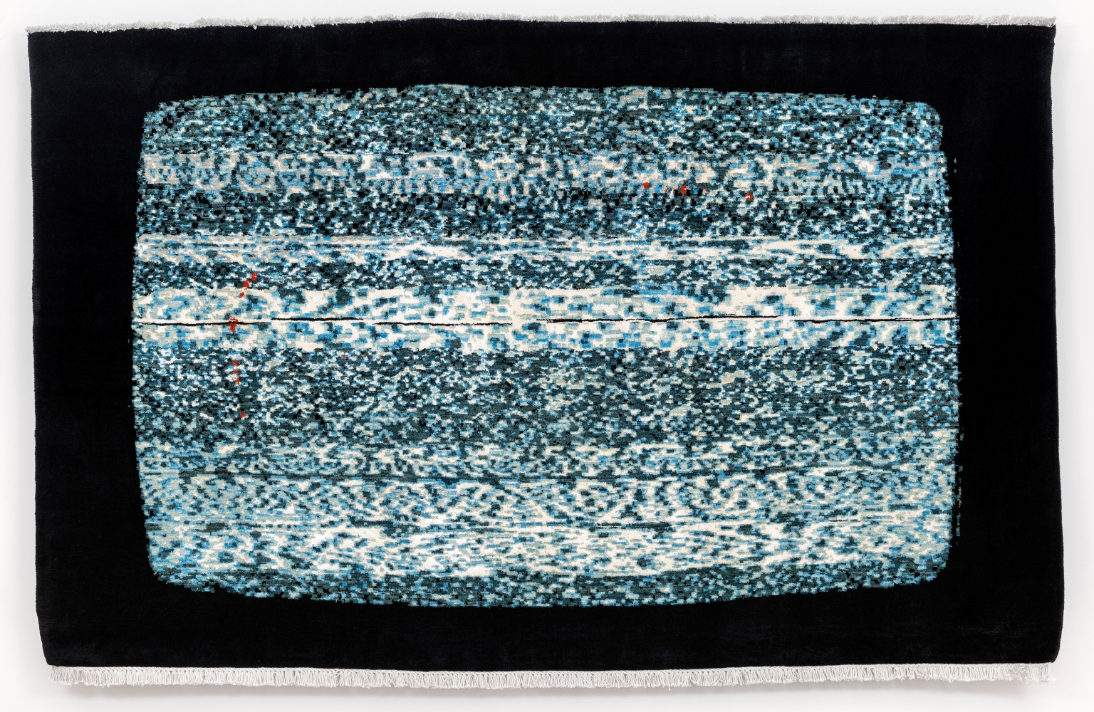 
Nicholas Galanin
Static Broadcast, American Prayer Rug, 2020
wool, cotton
60 x 96 inches (152.4 x 243.8 cm)
(NGA20-03)