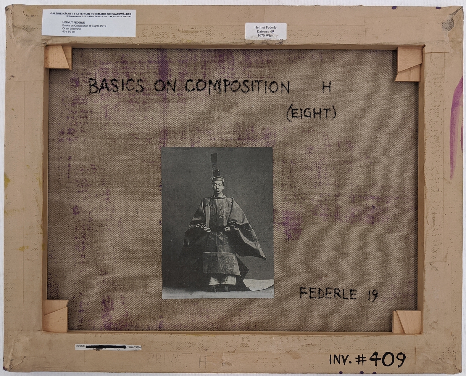 Verso of Helmut Federle,&nbsp;Basics on Composition H (Eight),&nbsp;2019
&nbsp;