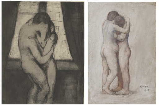 Edward Munch, The Kiss, 1895 and Pablo Picasso, L&amp;#39;&amp;Eacute;treinte, 1903


&amp;nbsp;