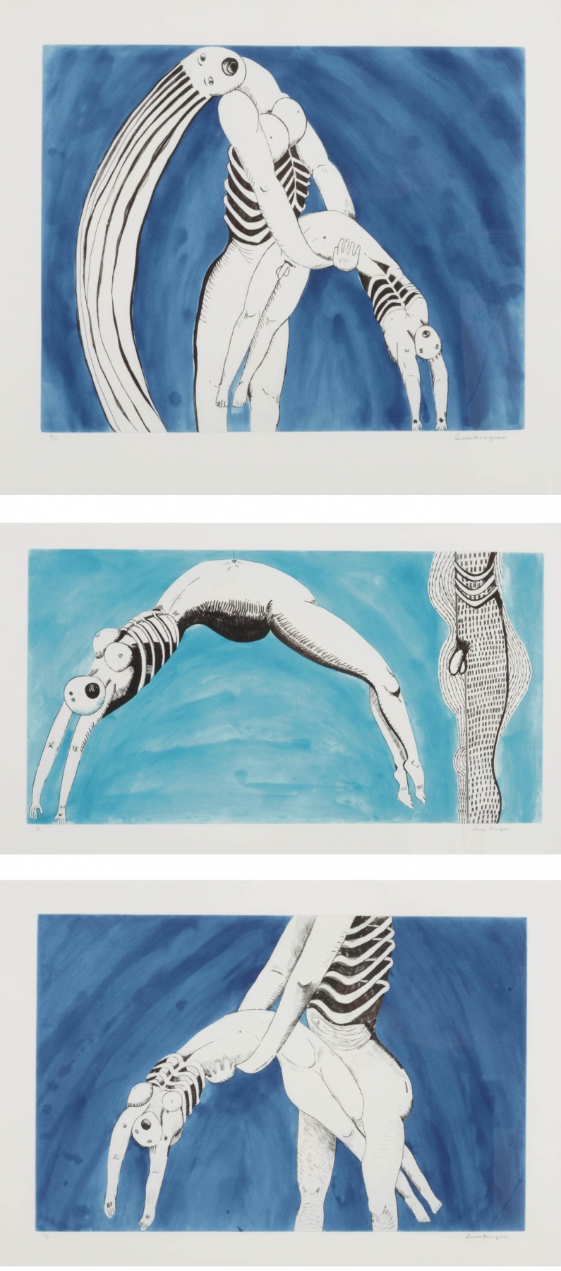 Louise Bourgeois
Triptych for the Red Room, 1994
3 aquatints, drypoints, and engravings
Sheet sizes vary
Edition of 30 + proofs

Inquire