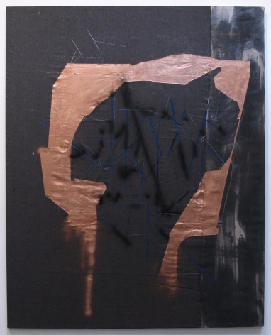 painting by Rosy Keyser titled Pull the Trance in After You from 2011 - copper spray paint and house paint on linen 80 x 62 inches